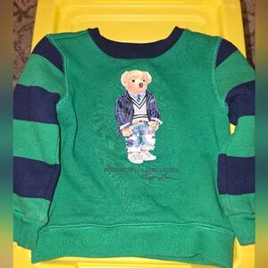 Ralph Lauren Boys Green Navy Stripe Teddy Bear Top Size 18M Cotton/Poly Blend